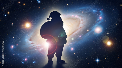 Pregnant woman silhouette with cosmic galaxy background magical concept