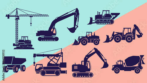 Collection of Heavy Construction Machinery and Equipment.