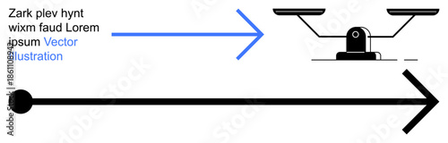 Decision-making, fairness, balance, goal setting, business strategy, legal concepts. Graphic of a black arrow pointing toward a balance scale. Balance and decision-making themed visual