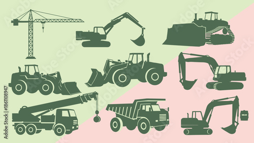 Collection of Heavy Machinery and Construction Equipment Silhouettes.
