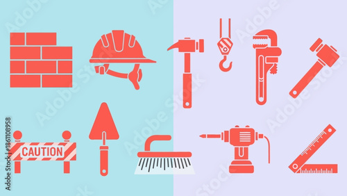 Collection of Construction Tools and Safety Equipment Icons.
