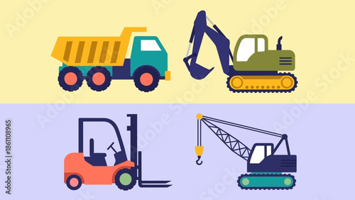 Heavy machinery and equipment for construction and industrial use.