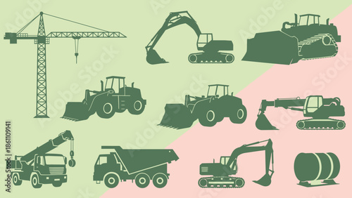 Collection of Heavy Machinery and Construction Equipment Silhouettes.