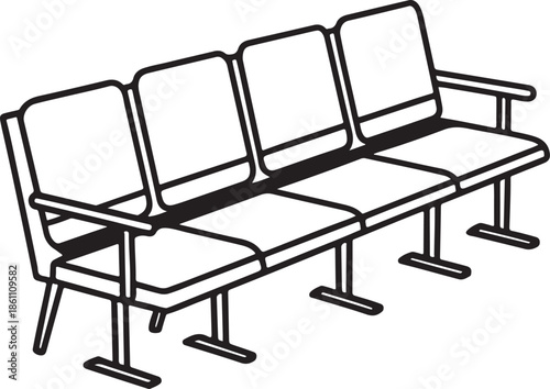 Row of four empty modern waiting room chairs Vector.
