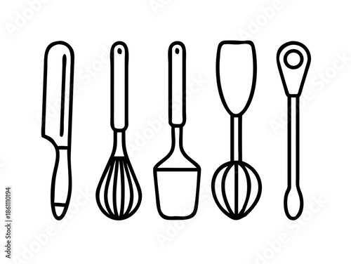 Essential Kitchen Cooking Tools Vector Icons Spatula Whisk Ladle