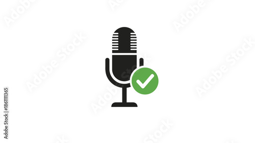 A micropayment access granted icon featuring a microphone symbol with a green checkmark indicating successful blockchain audio transaction approval