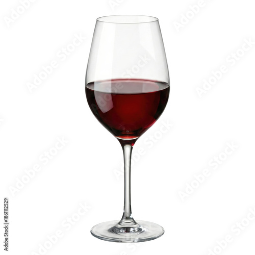 Fotografía Clear wine glass with red wine on transparent background