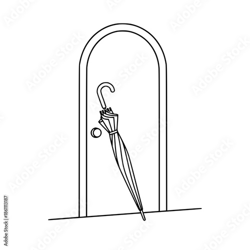 Umbrella under arch minimal rainy illustration