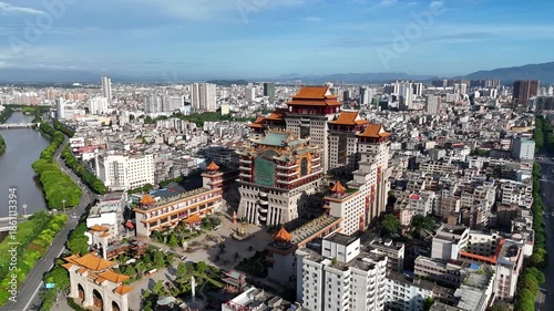 Yulin City Aerial View with Traditional Palace, Guangxi China