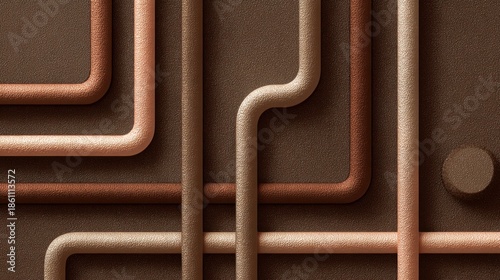Abstract pattern featuring smooth lines and curves in shades of brown, copper, and beige on a textured background, creating a modern and artistic design