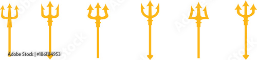 Trident Flat Style Vector Icon Set, Mythology Weapon Symbol Collection and Ancient Outline Graphic Group Featuring Trishul, Spear and Fork Emblem Designs