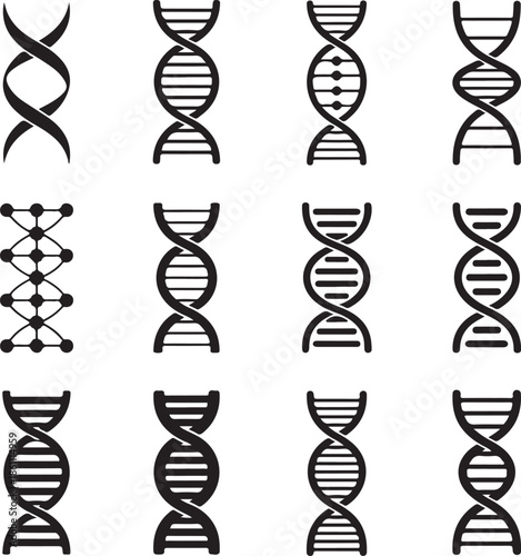 DNA double helix molecular structure icons  genetic symbols
