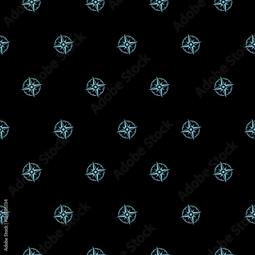 Compass seamless pattern isolated on black background