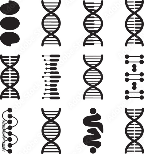DNA helix and molecular structure icons  genetic symbols
