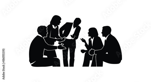 a group of people interacting and communicating in a formal business setting silhouette