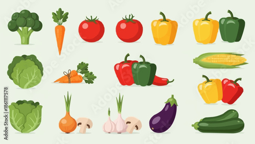 Collection of fresh vegetables and produce for healthy eating.