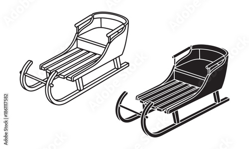 Winter Sled Icon in Outline and filled winter sports Vector