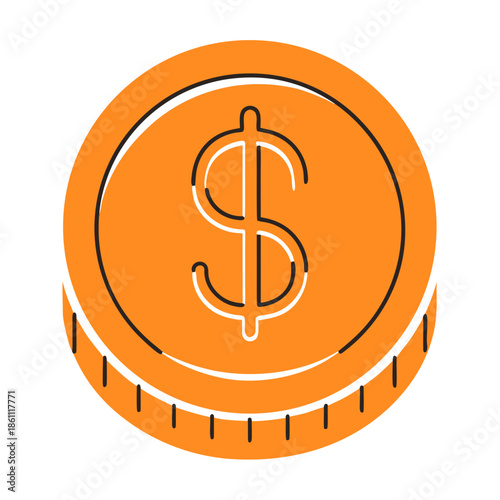 Orange dollar coin symbolizing currency and finance  