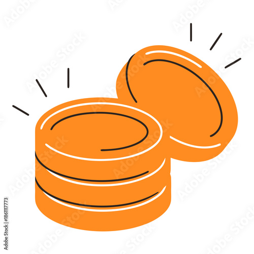 Stacked orange coins with shining effect in minimalist design  
