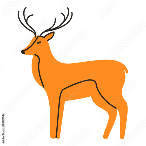 Orange deer illustration with antlers in a minimalist style  