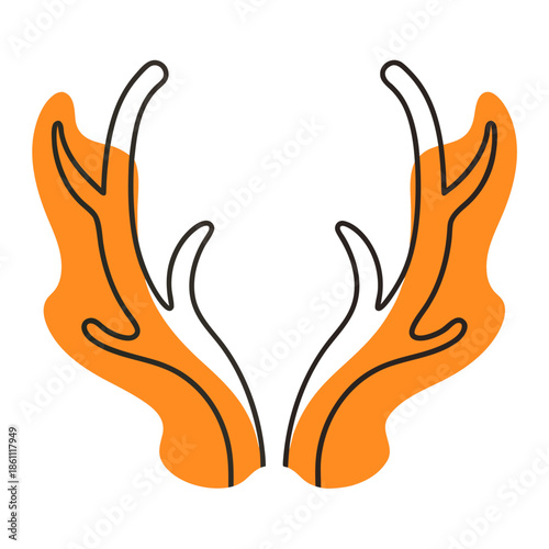 Stylized deer antlers in orange and black outline design  