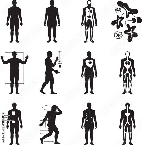 human body anatomy silhouettes and flowers