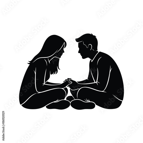 Romantic Silhouette of Couple Embracing Love and Connection