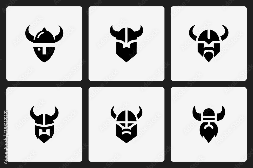 Fototapeta premium Minimalist Viking Warrior Mascot Logo Design Set