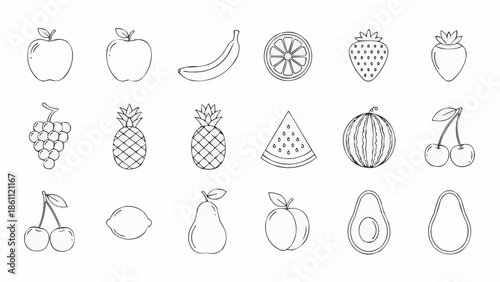 Collection of hand-drawn fruit illustrations in a simple sketch style.