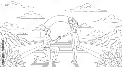 Romantic Marriage Proposal Outdoors at Sunset, Couple Engaged, Love, Future, Wedding Planning, Lifestyle