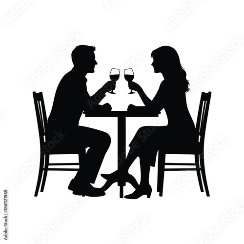Romantic Silhouette Dinner Date with Wine Glasses