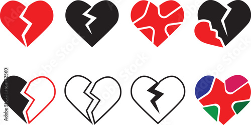 Broken Heart Icon Set for Love and Relationship Designs.