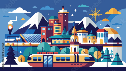 A bustling cityscape featuring tall buildings and cars navigating the streets below..eps