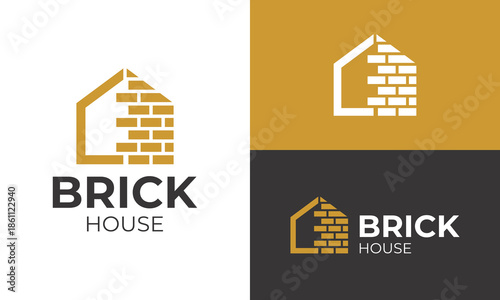 House build logo design template illustration. Home concept vector design with Brick symbol graphic icon
