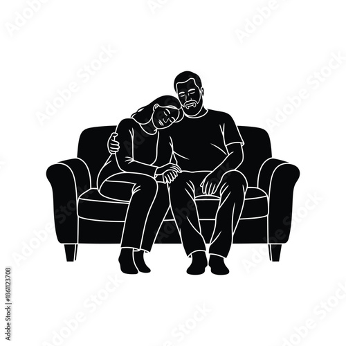 Couple Comforting Each Other on Sofa: Emotional Connection
