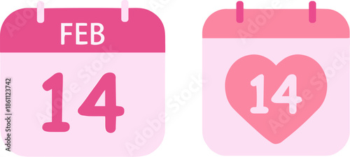 valentine calendar icons with february 14 date and heart