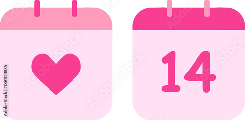 valentine calendar icons with heart and february 14 date