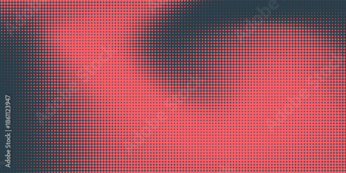 Circular Halftone Pattern Concentric Circles Frame Vector Red Black Colour Abstract Background. Mod Minimalist Art Half Tone Graphics Rippled Structure. Retro Futurism Technology Art Illustration