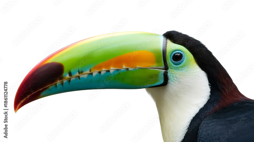 Fototapeta premium Vibrant toucan with colorful beak and bright blue eye
