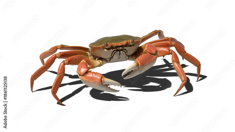 Fototapeta premium Vibrant orange crab with sharp claws on white background