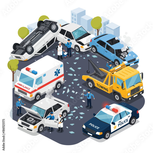 Emergency Vehicles Responding to Car Accident Scene.