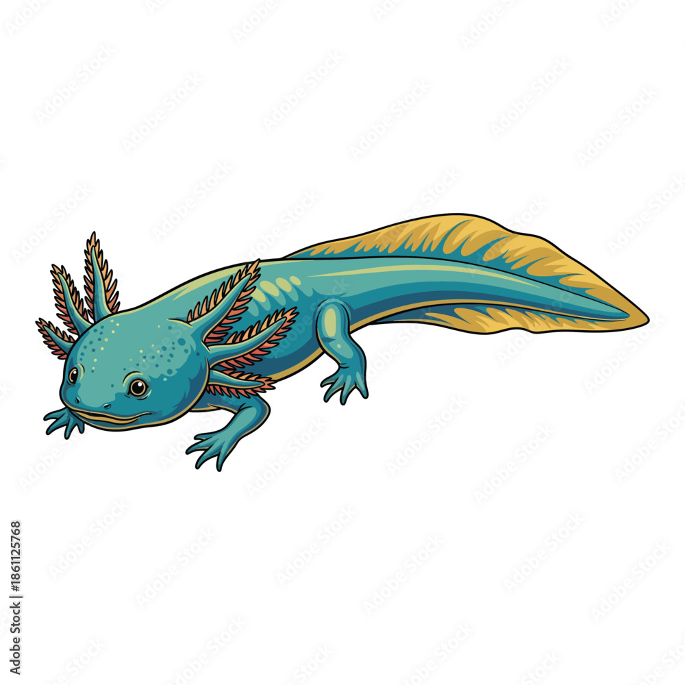 Obraz premium A colorful axolotl is swimming in a serene aquatic environment from a side viewpoint