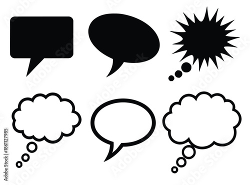 Set Of Speech Bubbles And Thought Clouds For Communication, Dialogue, And Ideas