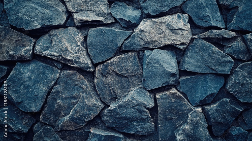 Fototapeta premium Blue stone background. Toned rock texture. Close-up. Dark blue grunge background