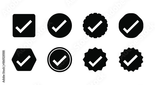 collection of black checkmark icons in various shapes and styles a graphic silhouette