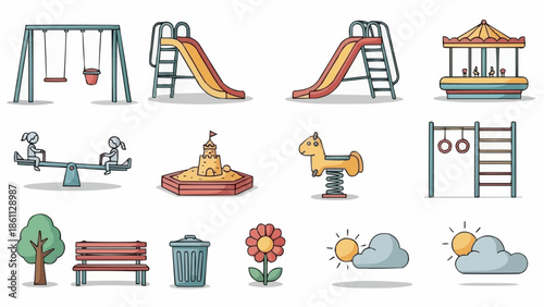 Playground Equipment Collection for Childrens Outdoor Fun.