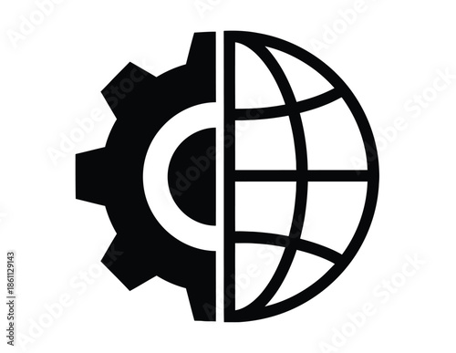 Global Tech Gear: Modern Globe And Gear Icon Symbolizing Globalization And Engineering