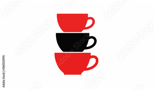 Cute red coffee mug flat cartoon vector icon for office and home use