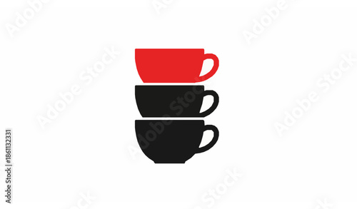 Minimal red mug vector illustration for hot drink breakfast and office break isolated on white