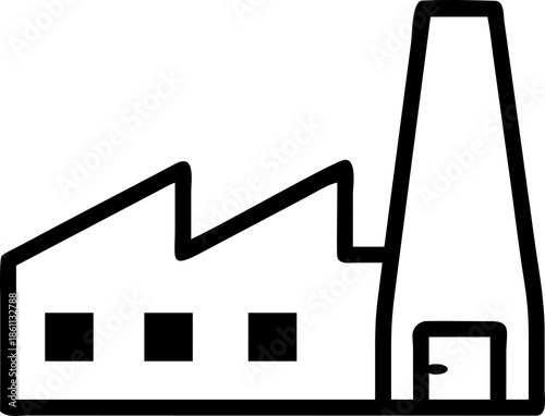 Line drawing illustration of an industrial factory.